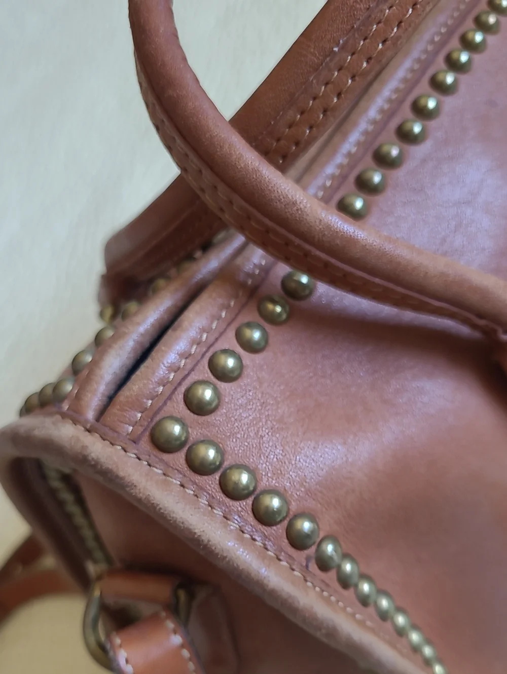 Coach Tan Leather Satchel with Turquoise Sunburst Accent - Picture 5 of 16